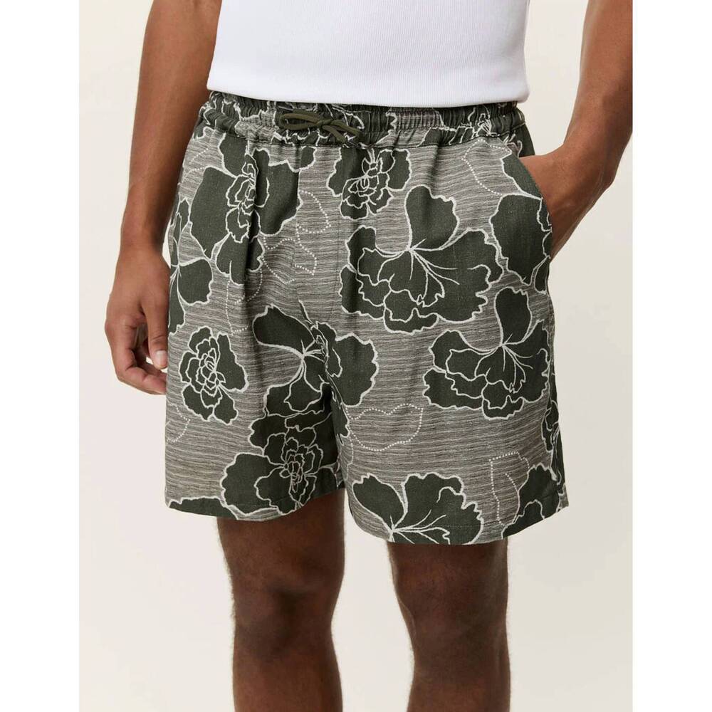 NEW LES DEUX charlie poppy aop shorts in olive night